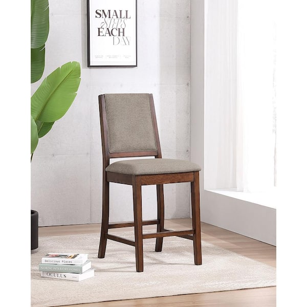 Patterson 25.5 in. Mango Oak Wood Solid Back Counter Stool with Fabric Seat (Set of 2)