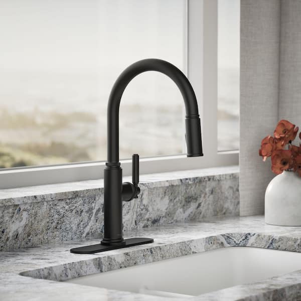 Revolv Single Handle Pull Down Sprayer Kitchen Faucet in Matte Black