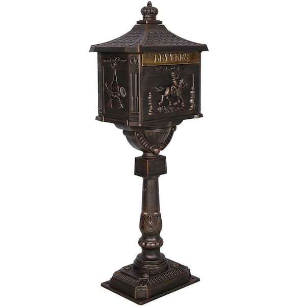 Unbranded Bronze Cast Aluminum Post Mount Mail Box with Premium Post Combo