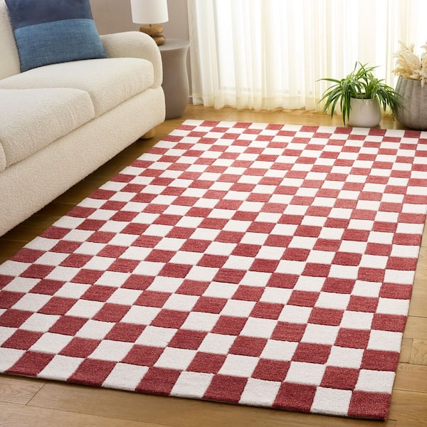 Ebony 8 ft. x 10 ft. Red/Ivory Checkered Geometric Area Rug