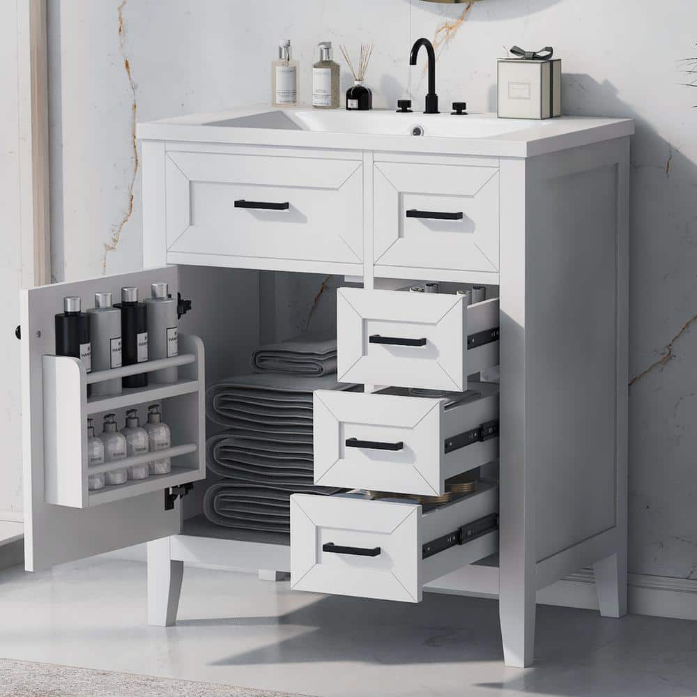30 in. W x 18 in. D x 36 in. H Freestanding Bath Vanity in White with White