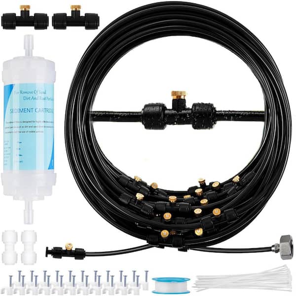 80 ft. Brass Misting System Line with Water Filter for Outdoor Cooling 30 Nozzles Adapter for Patio Garden Porch Party