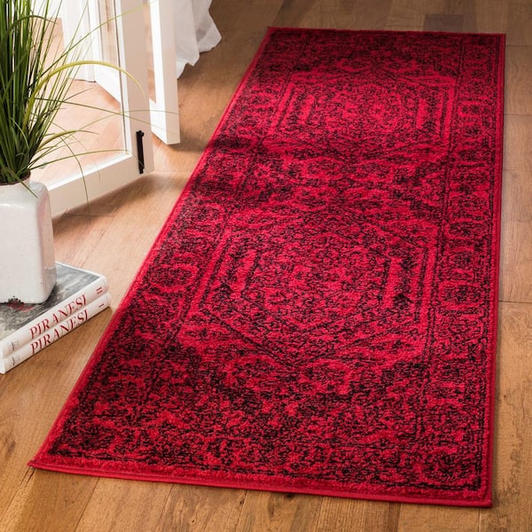 Adirondack Red/Black 3 ft. x 14 ft. Border Medallion Runner Rug