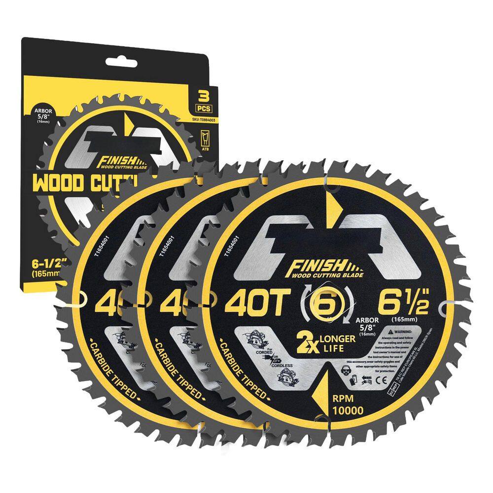 6 1/2 in. 40-Tooth Wood Cutting Carbide Circular Saw Blade Power Tool Accessory for Miter Table Saw (3-Pack) price history on PriceWatchPro