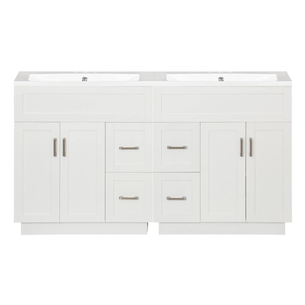 60 in. Freestanding White Bath Vanity with White Cultured Marble Top Unassembled price history on PriceWatchPro