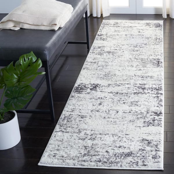 Amelia Ivory/Gray 2 ft. x 18 ft. Abstract Distressed Runner Rug