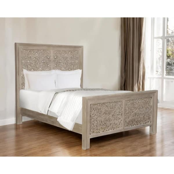 Gray Wood Frame Queen Panel Bed with Upholstered;Tufted