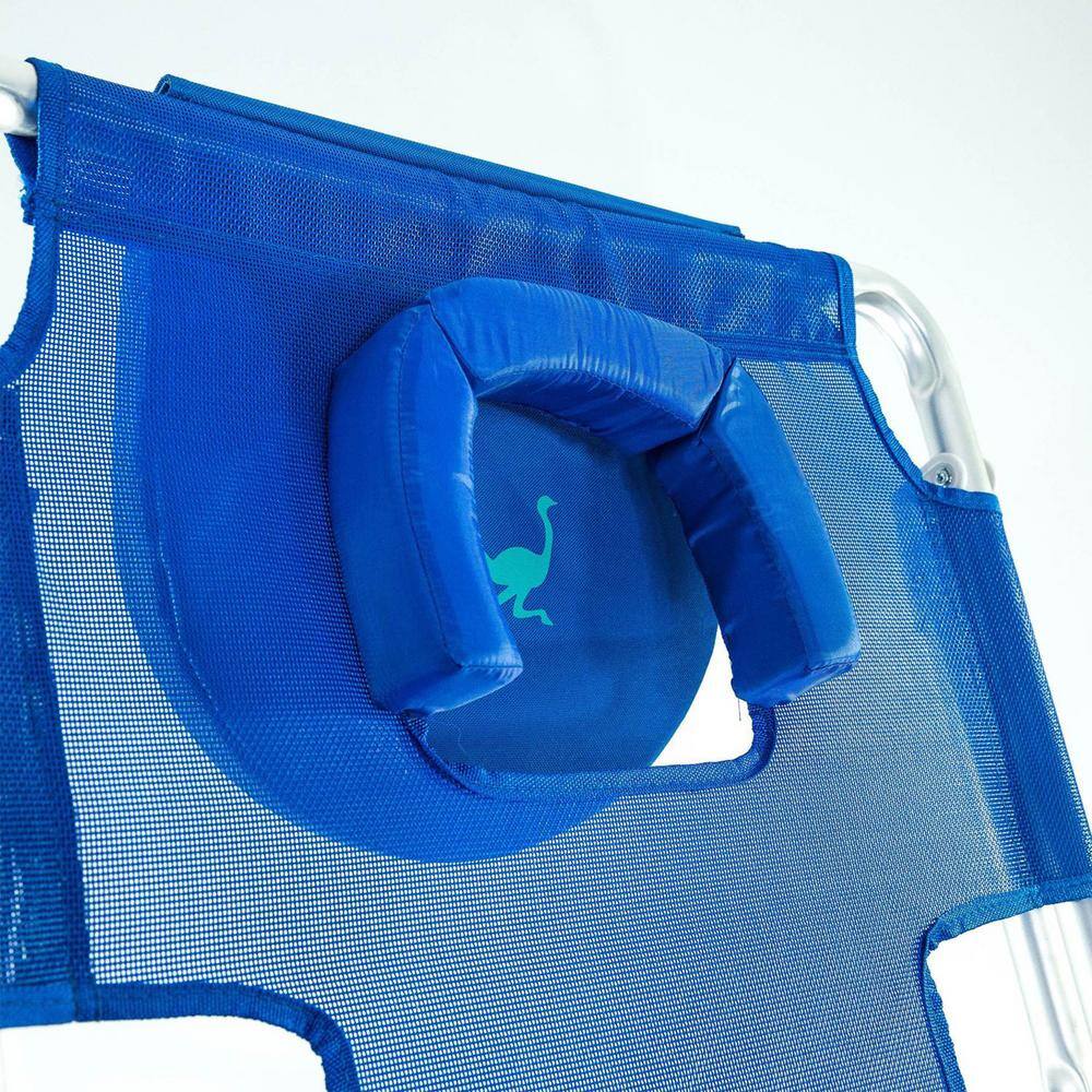 Blue Aluminum Frame Reclining Beach Armchair with Footrest