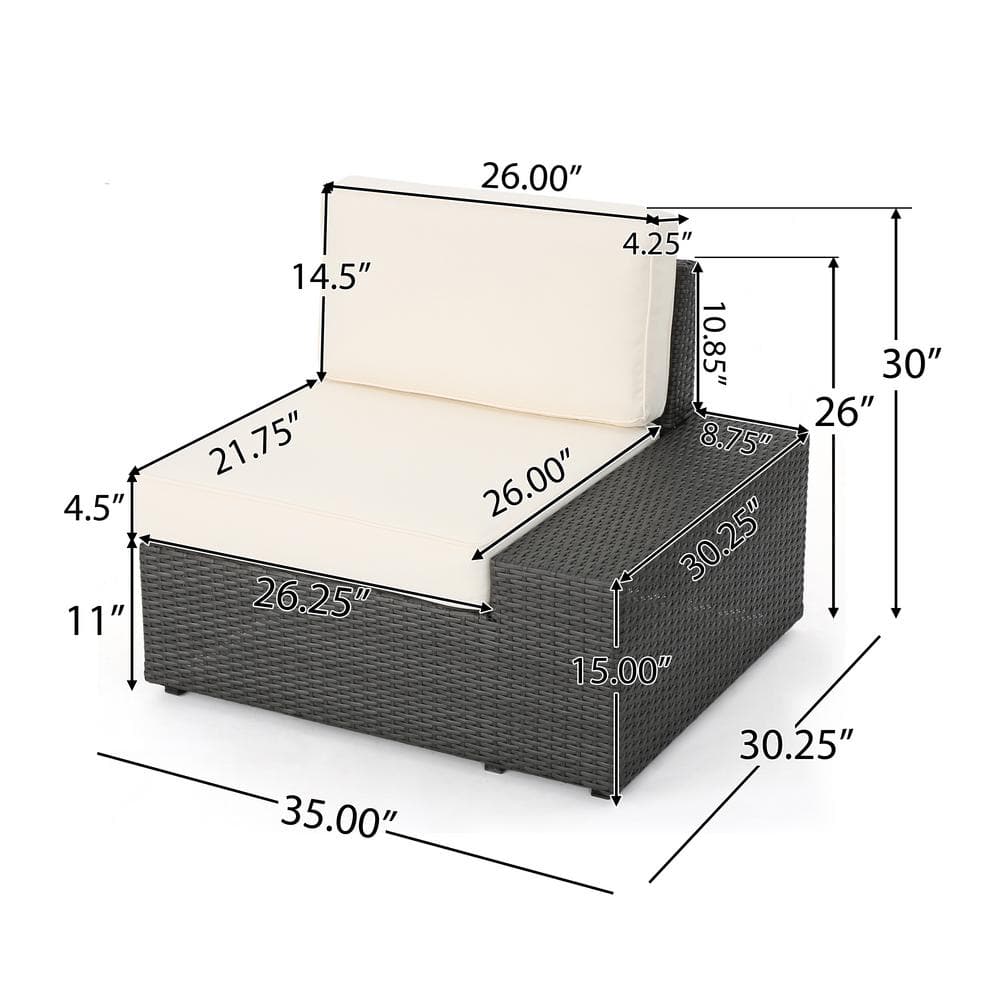 Gray Iron 9-Seater Outdoor Sectional Sofa Set with White Cushions