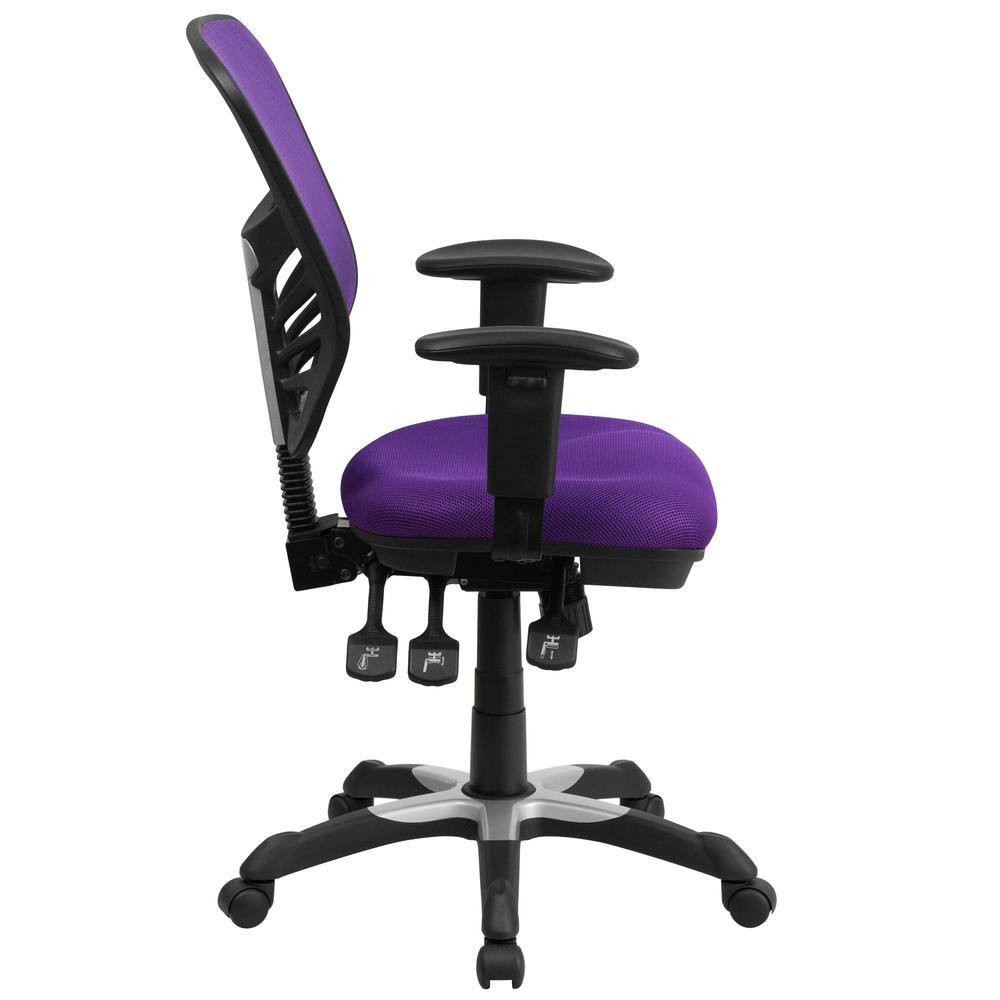 Mid-Back Purple Mesh Executive Swivel Office Chair with Adjustable Arms