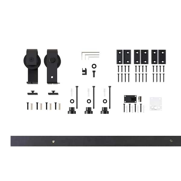 2.33 ft./28 in. Black Rustic Single Bi-Fold Sliding Barn Door Track and Hardware Kit with T-Shape Roller for 2-Doors