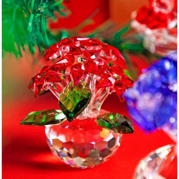 2.8 in. 6-Piece Red Crystal Poinsettia Figurine Set for Home Decor