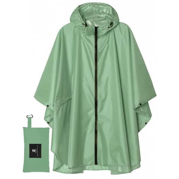 Durable Waterproof, Lightweight Packable, Adult Size, Rain Poncho, Hooded Zipper with Pockets, Unisex for Adult, Green