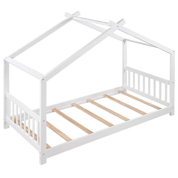 Pakket orgaan De schuld geven Tatahance 81.2 in. W White Pine Wood Frame Full Platform Bed with Headboard  and Footboard, Roof Design WF284064AAK-F - The Home Depot