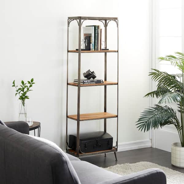Litton Lane 71 in. 5 Shelves Wood Stationary Brown Shelving Unit