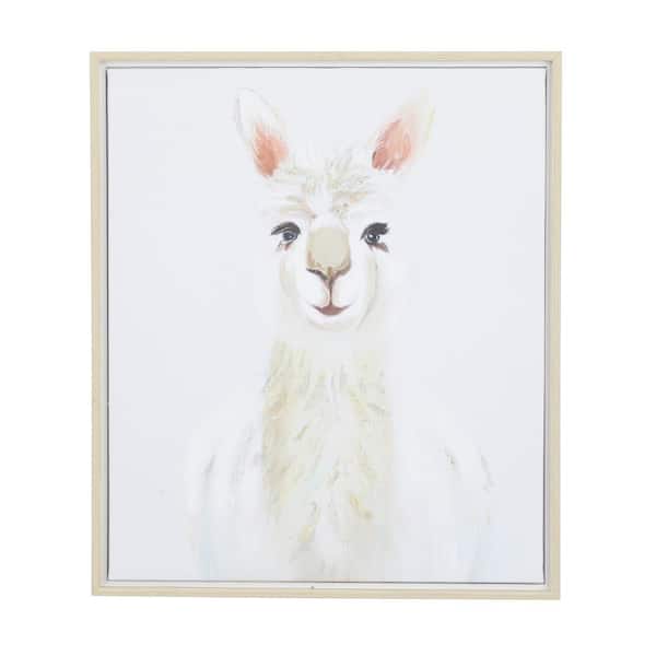 CosmoLiving by Cosmopolitan 1- Panel Llama Framed Wall Art with Brown Frame 28 in. x 24 in.