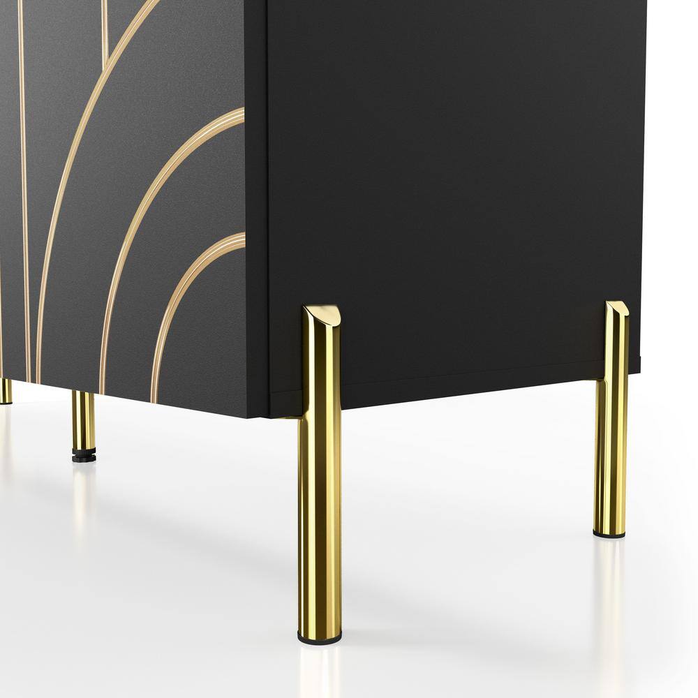 Black and Gold Art Deco Geometric Buffet Sideboard