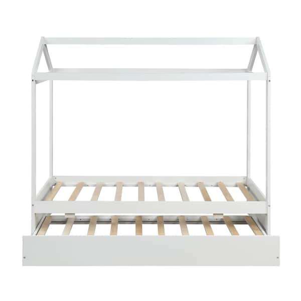 ATHMILE White Twin Size House Bed with Trundle