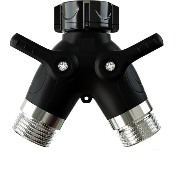Dyiom 2-Way Heavy Duty Metal Hose Splitter with Dual Shut-Off, Y Valve Connector for Outdoor Garden Faucets