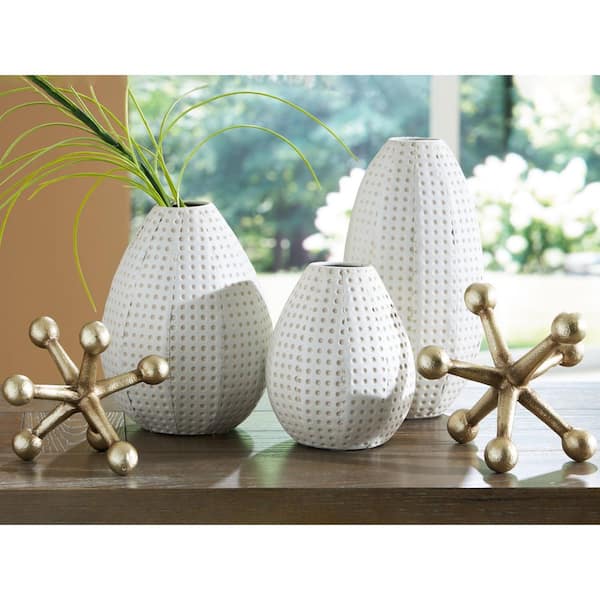 Azerton 10 in. H White Metal Bud Decorative Vase (Set of 5)