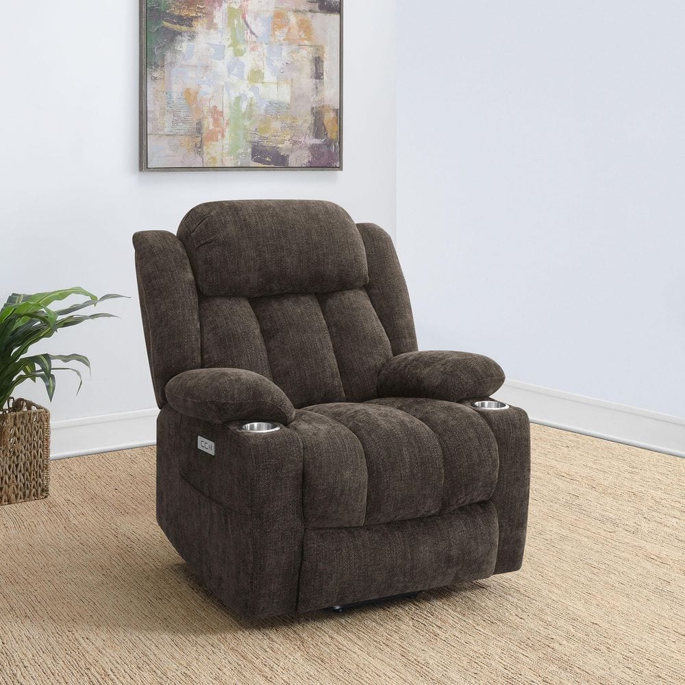 Houston Dark Brown Upholstered Power Lift Recliner Chair