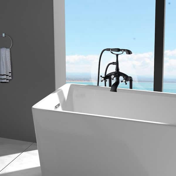 Single Handle Freestanding Bath Tub Filler Faucets with Hand Held Shower Head in Matte Black