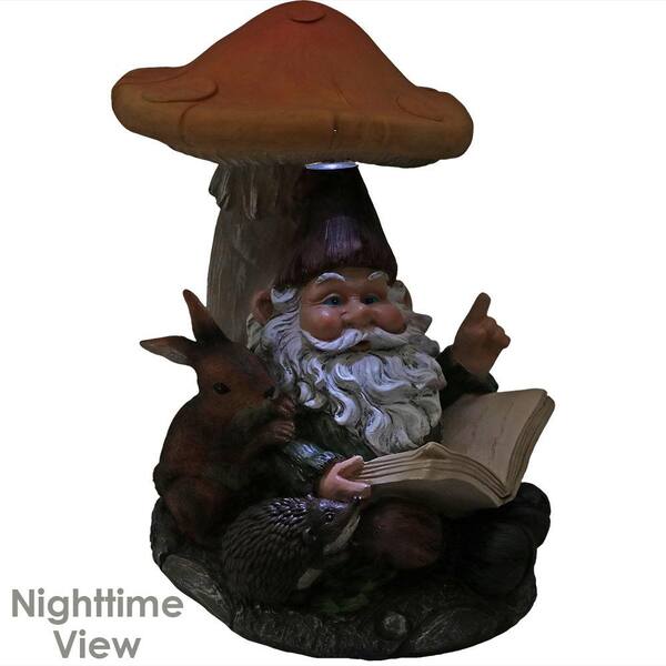 Sunnydaze Book Worm Bernard The Outdoor Garden Gnome With Mushroom & Solar Light for sale online 