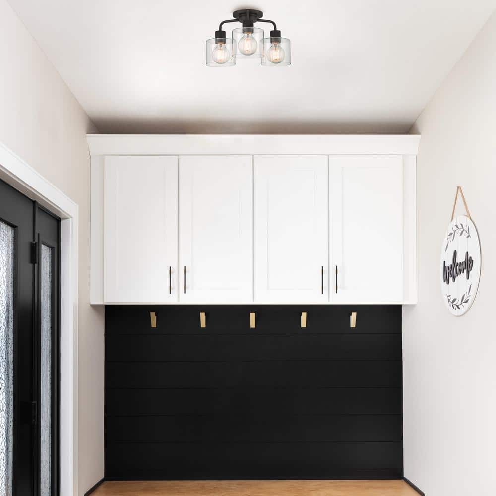 Vibrato Matte Black 3-Light Semi-Flush Mount Light