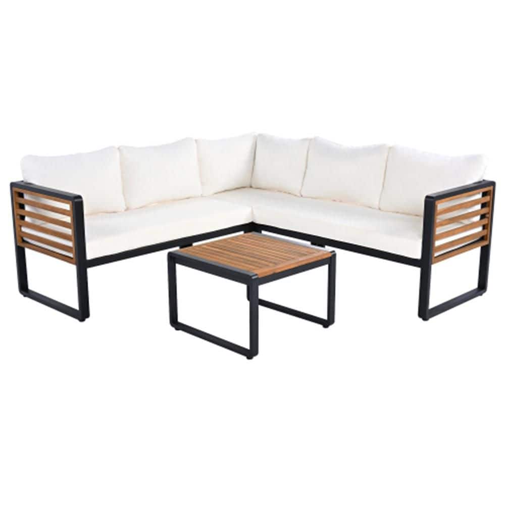 Beige L-Shaped Outdoor Patio Sectional Sofa Set with Soft Cushions & Coffee Table price history on PriceWatchPro