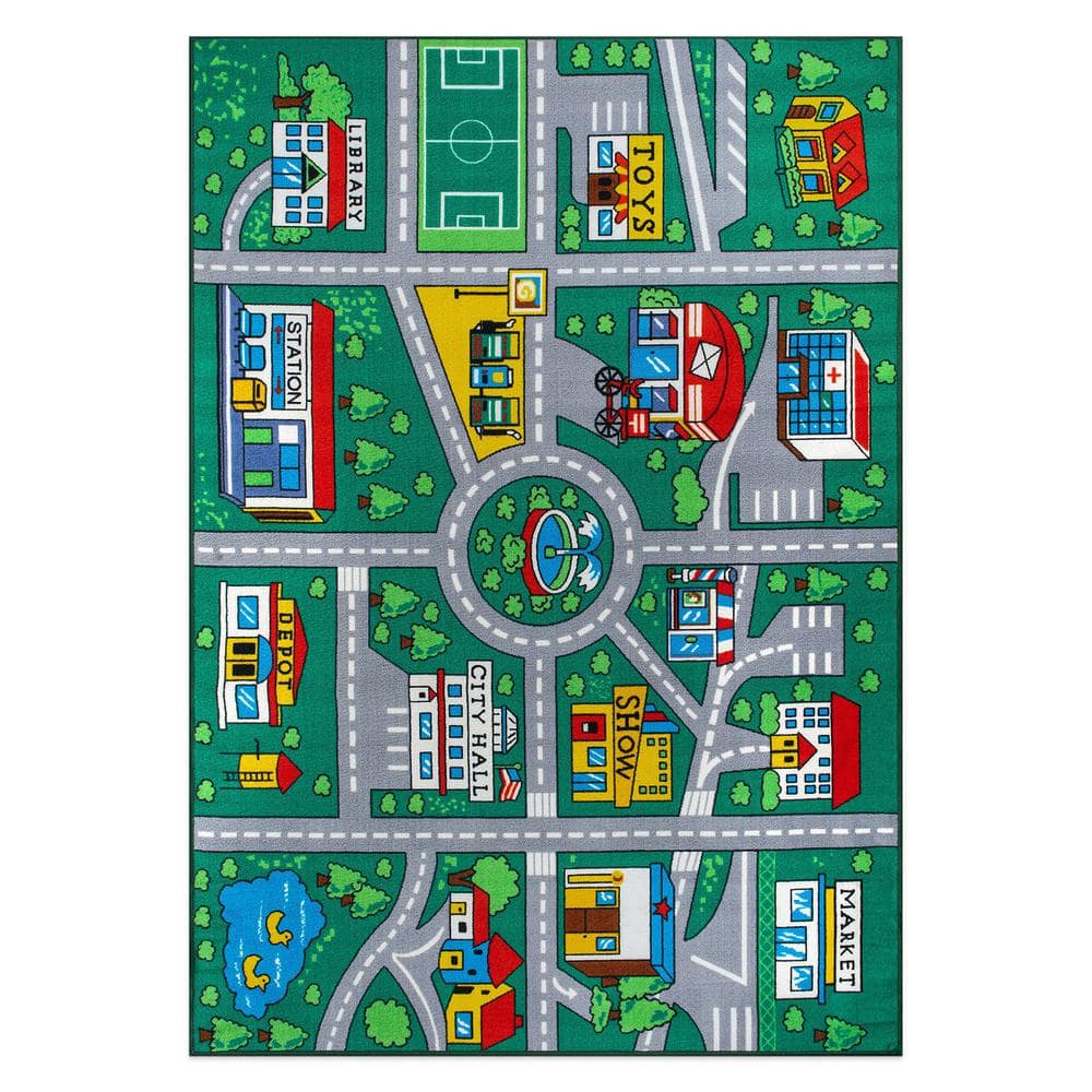 Kids Playmat Green 3 ft. x 5 ft. Road Traffic Educational Non Slip Area Rug price history on PriceWatchPro
