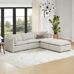 Nereidix 114 in. 5-Piece Fabric Modern Modular Sectional Sofa in Light Grey with Arms and 2 Ottomans for Living Room