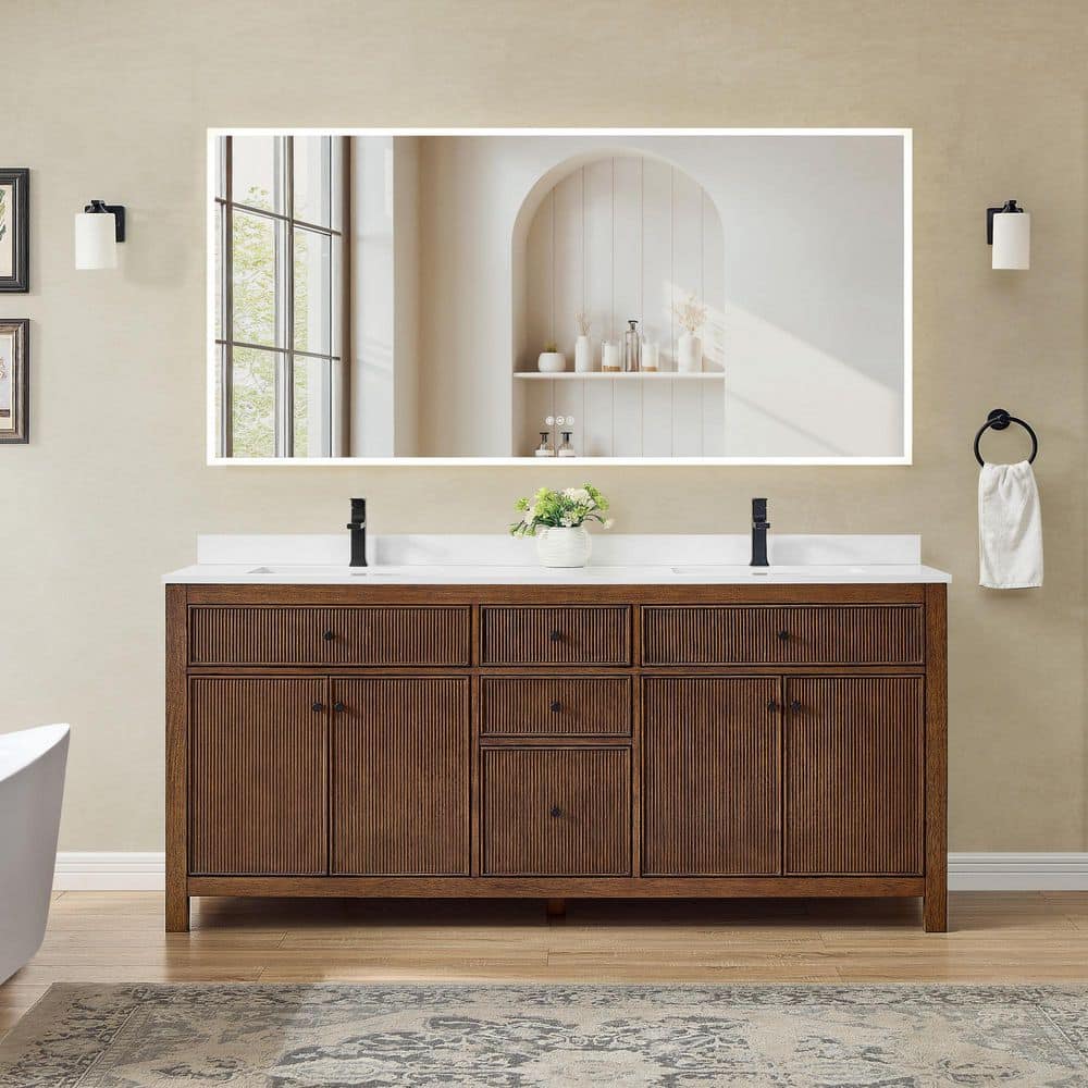 Pendry 72 in. Double Freestanding Dark Walnut Bath Vanity with White Quartz Top price history on PriceWatchPro