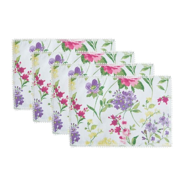 Threadmade Home Sophia Pom Pom Placemat, Set of 4, Multicolor - 13"W x 19"L