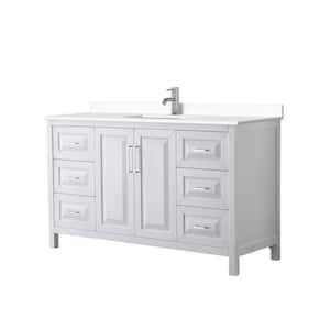 Daria 60in.Wx22 in.D Single Vanity in White with Cultured Marble Vanity Top in White with White Basin
