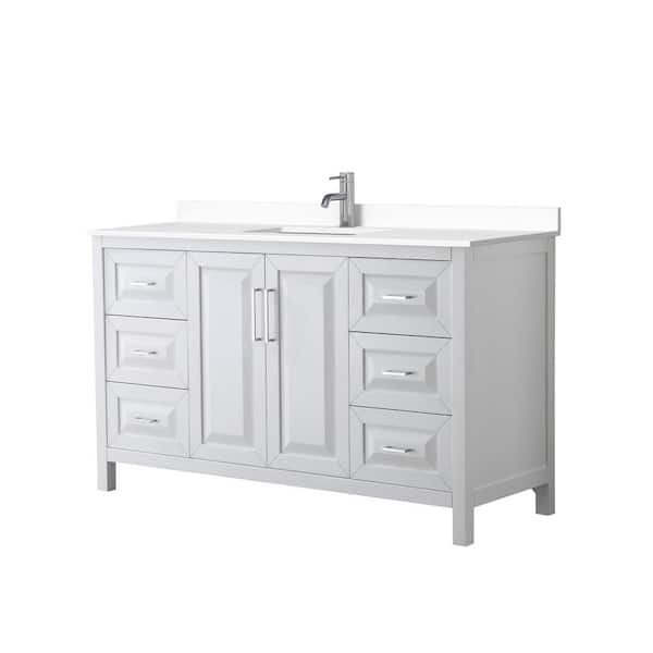 Wyndham Collection Daria 60in.Wx22 in.D Single Vanity in White with Cultured Marble Vanity Top in White with White Basin