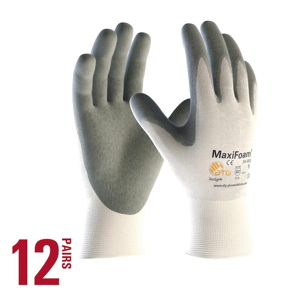 ATG Maxi Foam Premium Unisex Medium White Nitrile-Coated Grip Abrasion Resistant Outdoor and Work Gloves 12-Pack