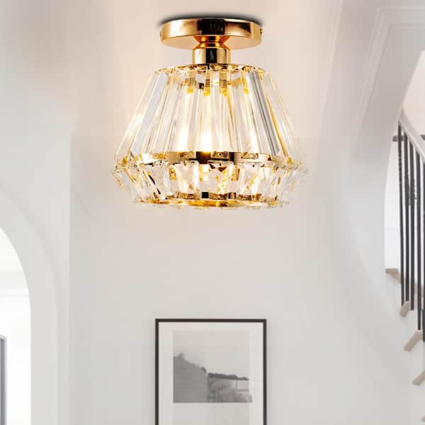 YANSUN 9 in. 1-Light Gold Modern Semi-Flush Mount Ceiling Light, E26 Base, No Bulbs Included