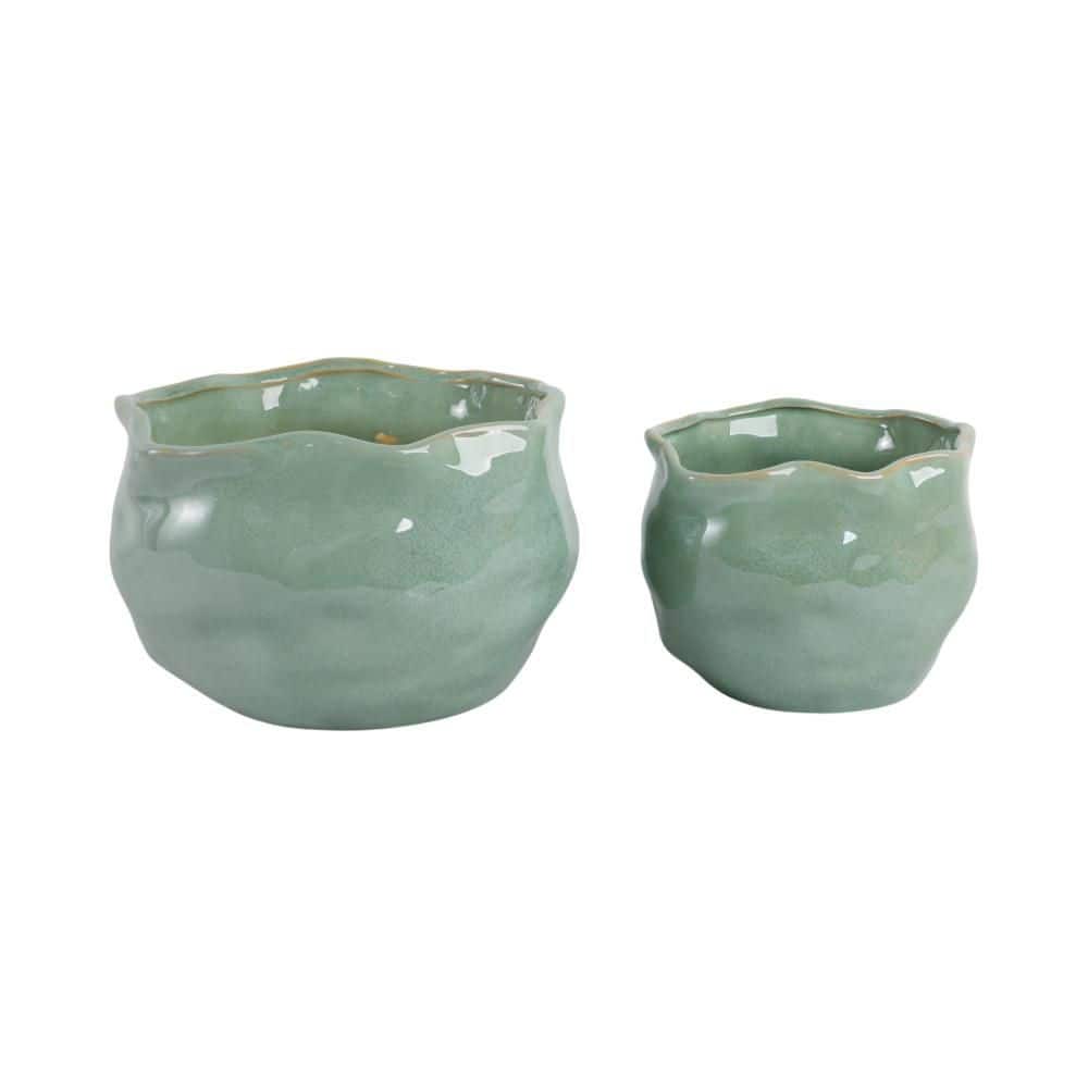9 in. and 12 in. Sage Green Ceramic Circle Wavy Edge Decorative Planters (Set of 2) price history on PriceWatchPro