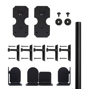 96 in. Notched Rectangle Black Sliding Barn Door Round Track and Hardware Kit