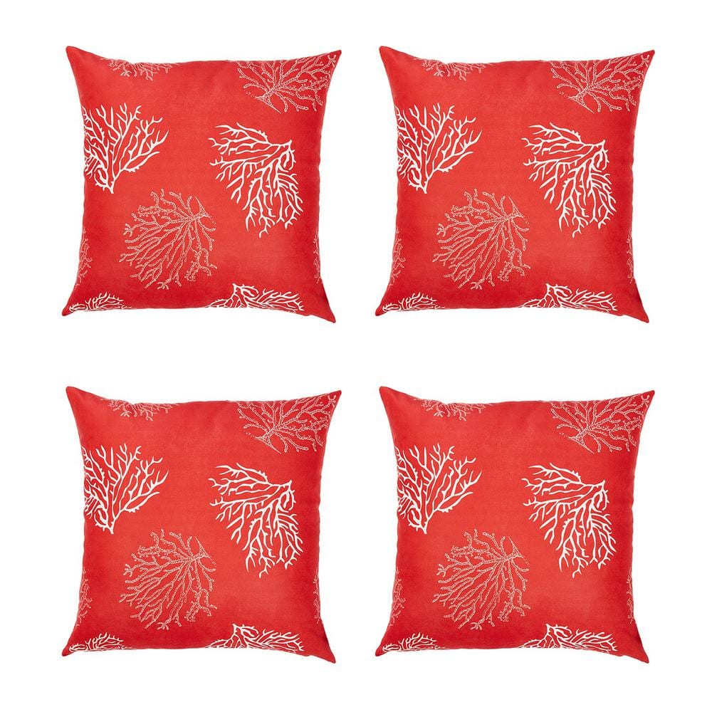 Red and White Coral Print Throw Pillow Covers Set of 4