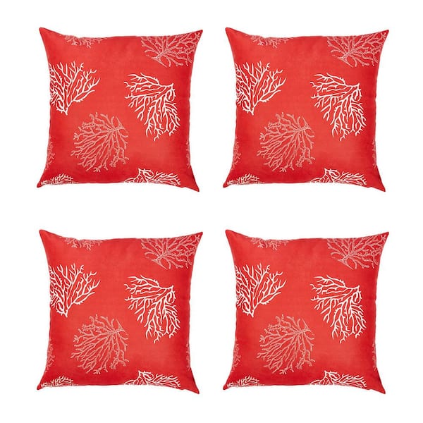 MIKE & Co. NEW YORK Nautical Coastal Red Reef Decorative Set of 4 Throw Pillow Covers 18 in. x 18 in. Square Red and White