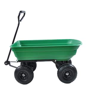 16.78 cu. ft. Metal Plastic Car Garden Cart with Steel Frame, 10 in. Pneumatic tire, 300 lb. Capacity Body 75L, Green