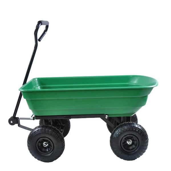 Unbranded 16.78 cu. ft. Metal Plastic Car Garden Cart with Steel Frame, 10 in. Pneumatic tire, 300 lb. Capacity Body 75L, Green