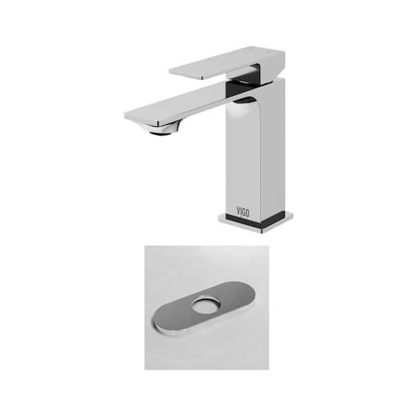 Dunn Single Handle Single-Hole Bathroom Faucet in Chrome with 5.5 in. Deck Plate 2-Piece Set