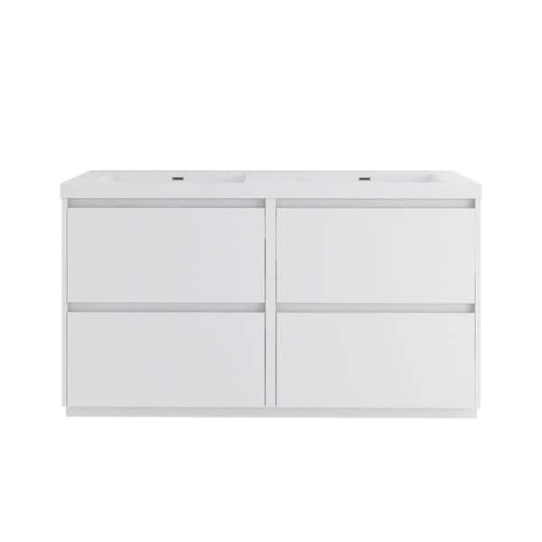 59 in. W x 18 in. D x 34 in. H Double Sink Freestanding Bath Vanity in White with White Resin Top