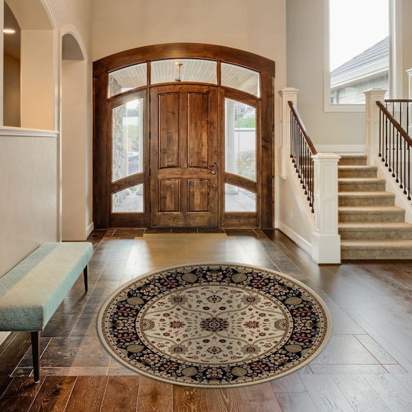 Jewel Voysey Ivory 5 ft. Round Area Rug