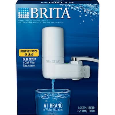 Faucet Mount Tap Water Filtration System in White, BPA Free, Reduces Lead