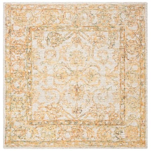Abstract Beige/Gold 6 ft. x 6 ft. Floral Border Square Area Rug