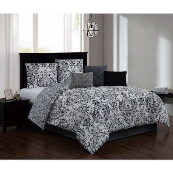 Unbranded Kadia 7-Piece Black/Grey Queen Comforter Set