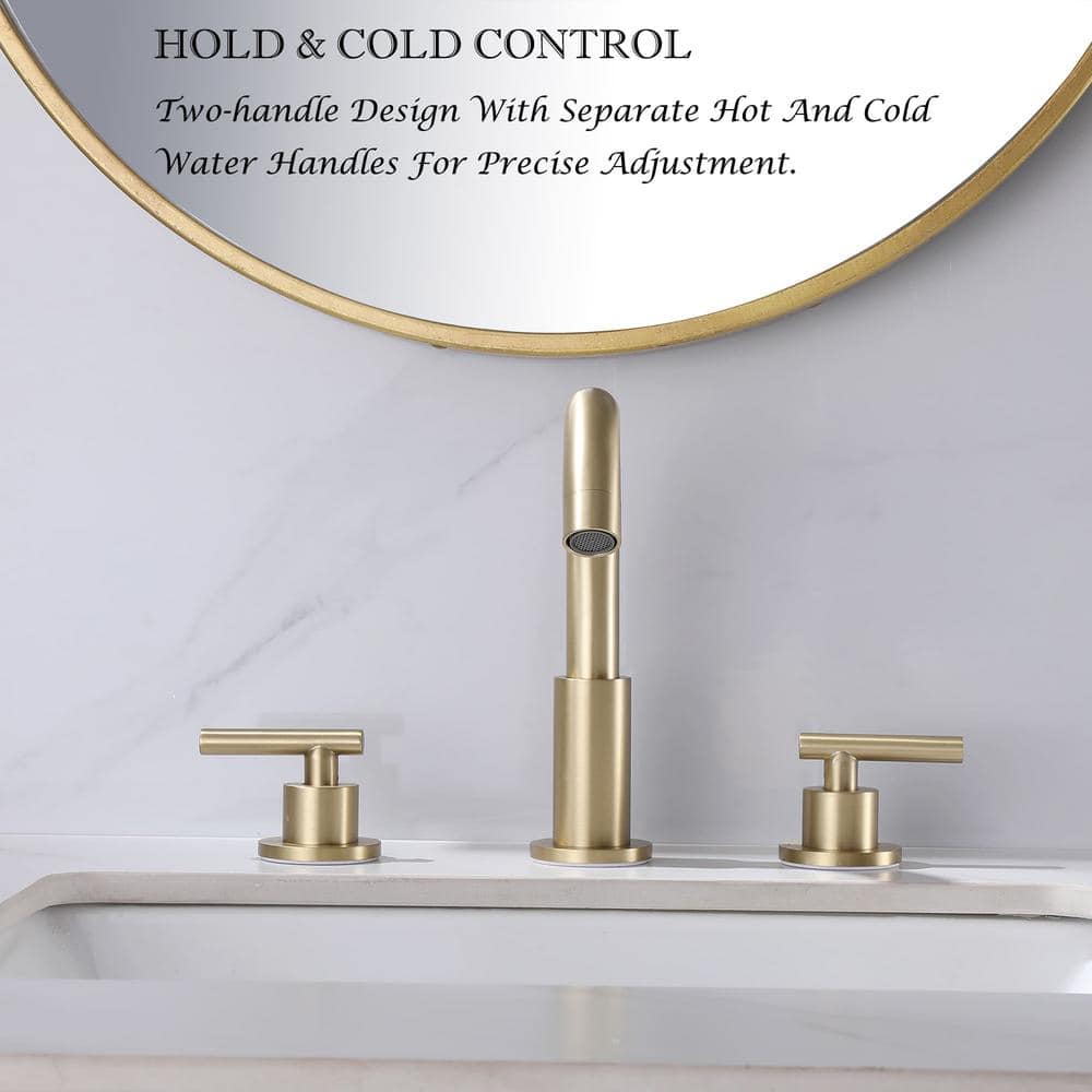 Brushed Gold Brass Double Handle Widespread Bathroom Faucet